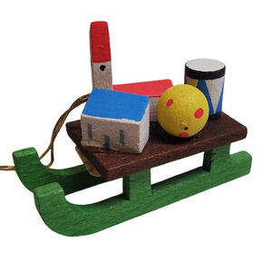 Wooden Ornament - Holiday Sled - Made in East Germany Vintage